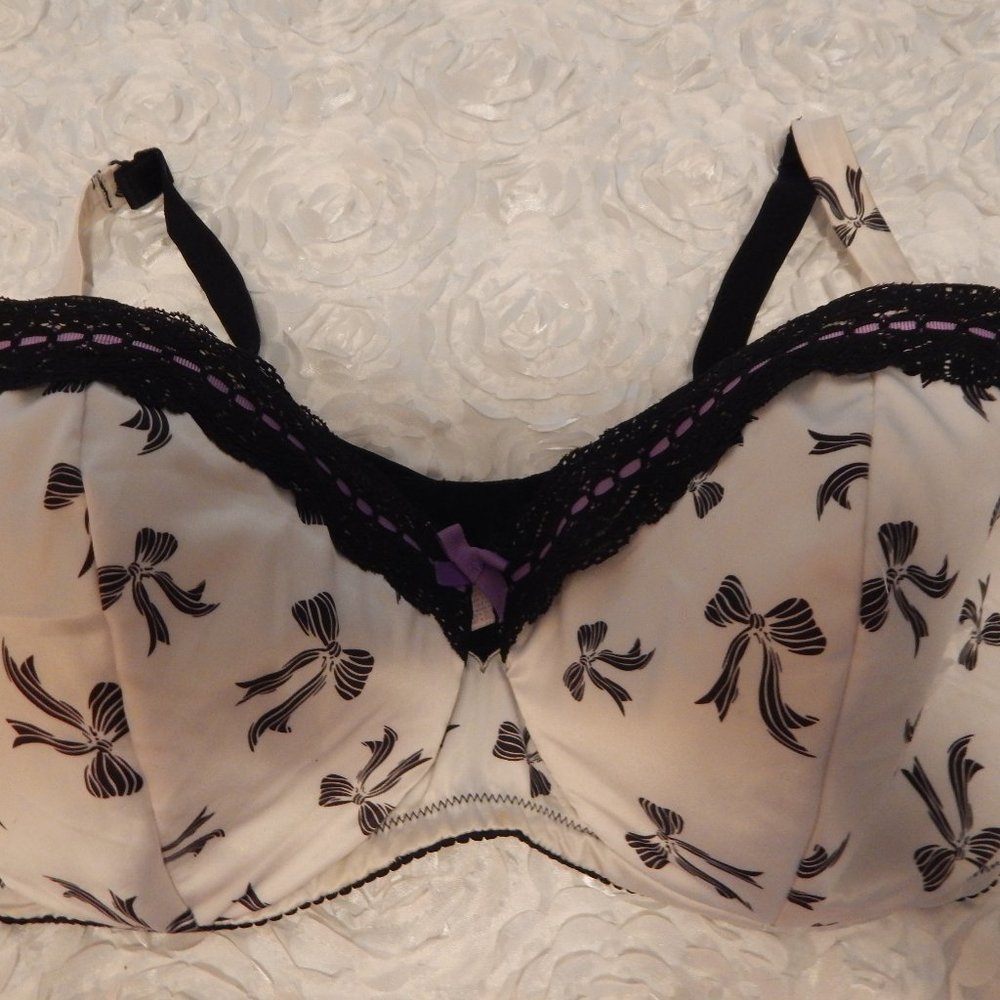 Cacique Intimates Black Lace Bow Bra 40H Plus